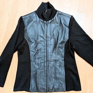 Coldwater Creek black leather Jacket with knit back Petite Small size moto cute